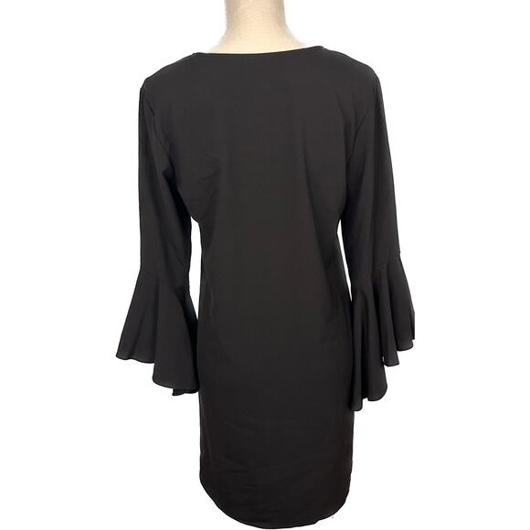 Everly women's dress black shift knee length long bell sleeves cocktail M - Picture 3 of 6
